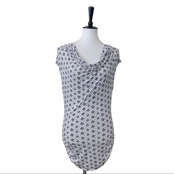 Max Studio Women's Gray White Maxi Skirt Drape Neck Shirred Top Set Size M/L - Picture 6 of 10